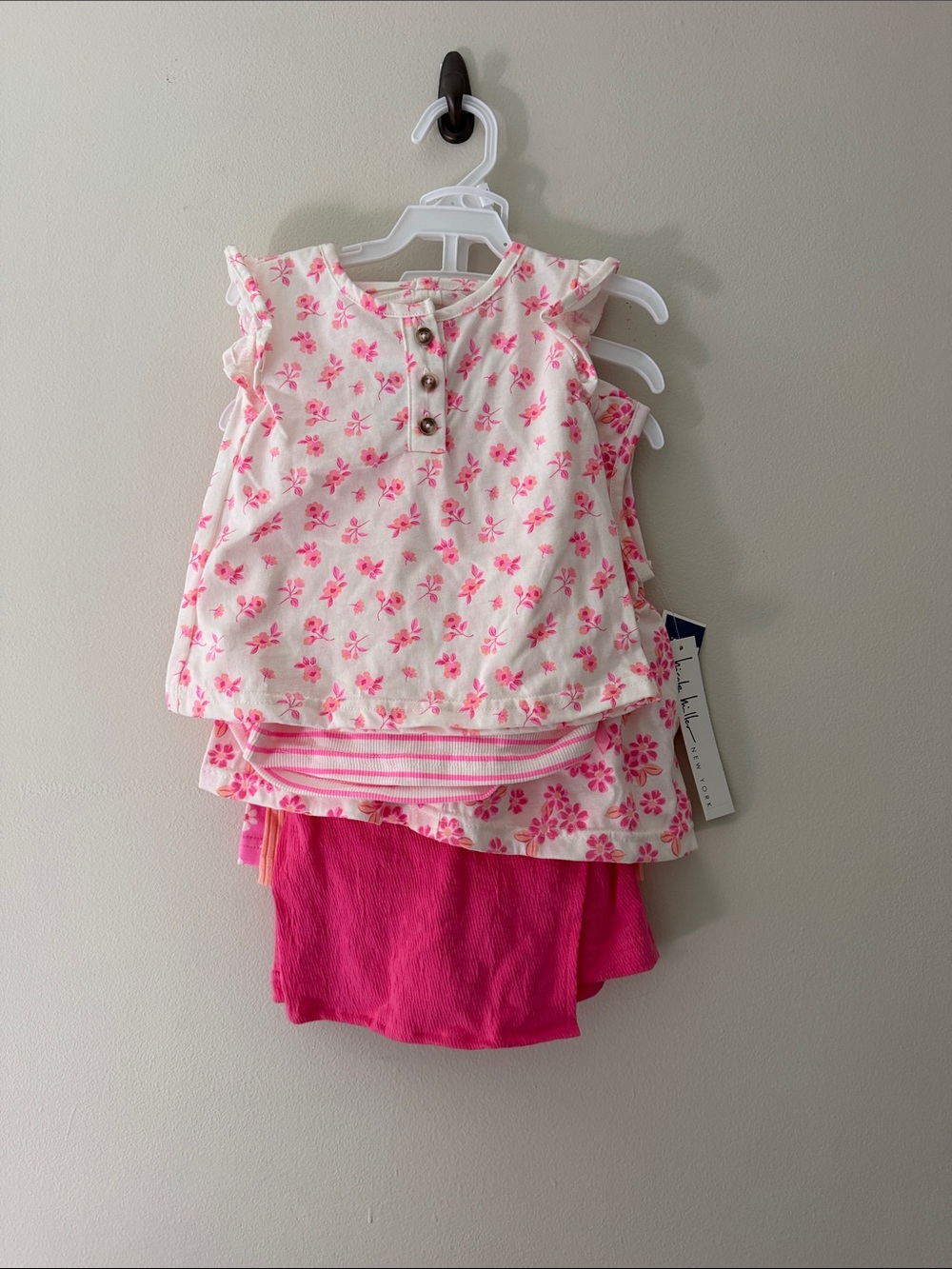 Girls Pink Floral & Stripe Pajama Set - 3-Piece Sleepwear